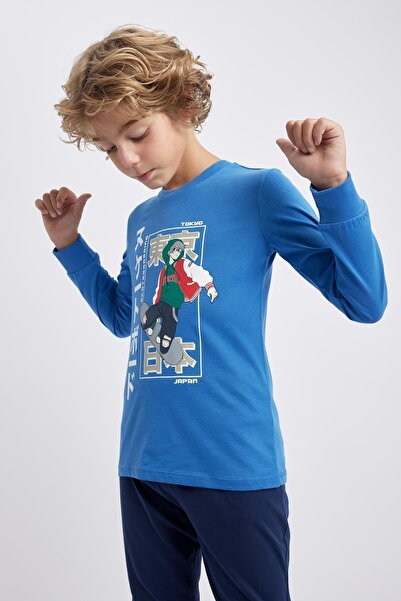 DeFacto Erkek Çocuk Baskılı Uzun Kollu Pijama Takımı A6721a823au