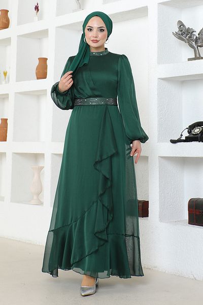 ModaMerve Βραδινό φόρεμα Emerald Chiffon - Μοντέλο END5608