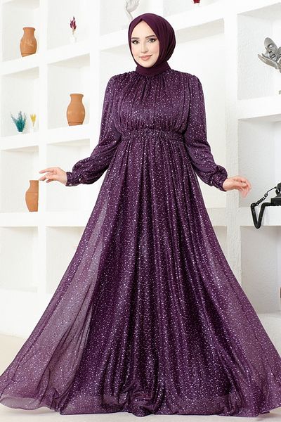 ModaMerve Βραδινό φόρεμα Glitter Tulle ASM2689 Μωβ