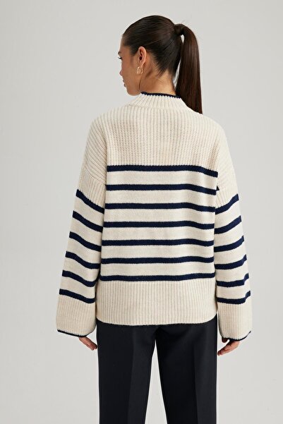 DeFacto Luźny, prążkowany sweter z okrągłym dekoltem - A3887ax23wn