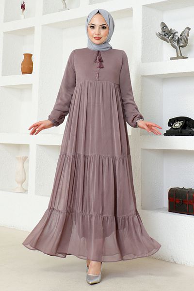ModaMerve Φόρεμα από τούλι ANT2205 Dusty Rose