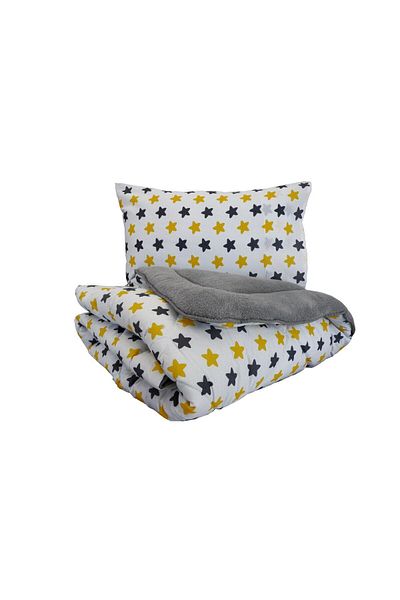 argehome Yellow Star - Single, Double-Sided Plush Quilt and Pillow Set