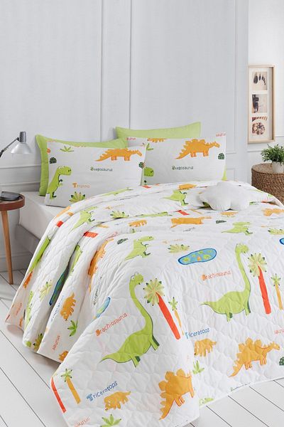 Eponj Home Set cuvertură de pat matlasată dublă - Dinolar White