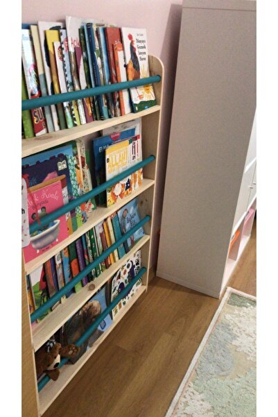 MrtAhşap Montessori Kitaplık Geniş Model Yuvarlak Çıtalı