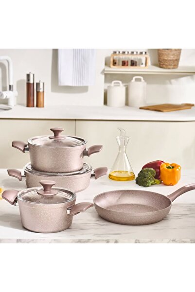 Karaca Rosegold Biogranite 7-Piece Induction Cookware Set, Rose Gold