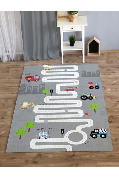 Evmila Iskandinav Yollu Desen 7mm Kalınlık Yumuşak Dijital Baskılı Çocuk Halısı