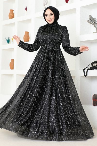 ModaMerve Βραδινό φόρεμα Glitter Tulle ASM2689 Μαύρο