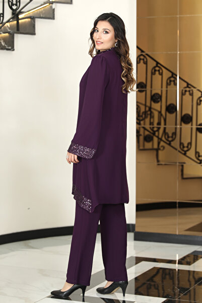 TESETTÜR TASARIM Pul Payet Detaylı İkili Şifon Takım & Tunik / Pantolon