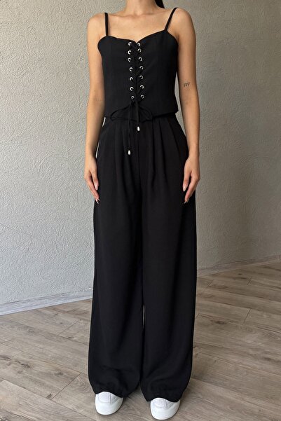 Seda Yalçın Atelier Black Crop Pants and Thin Strap Rope Detailed Set