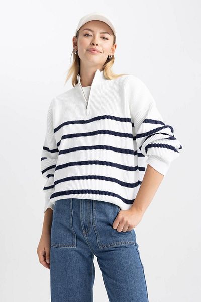 DeFacto ThessAloniki FAbric RegulAr Fit Striped SweAter - Zip CollAr A3864ax23wn