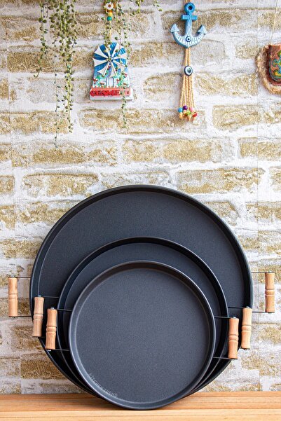 kitchen trend 3 قطع سوداء (45،37،30) صينية معدنية سوداء مع مجموعة صينية تقديم...