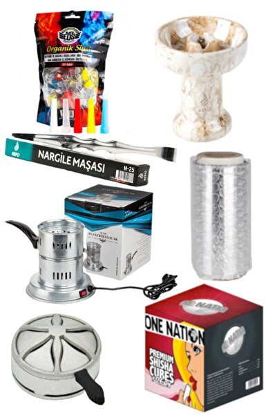 One Nation Elektrikli Nargile Köz Ocağı + 26er 1kg Kömür+sipsi+rockstar Lüle+folyo+maşa+tel Közlük