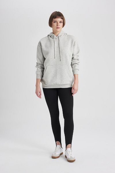 DeFacto Relax Fit Hooded Kangaroo Pocket Thick Basic Plain Gray Sweatshirt W1240Az23Wn
