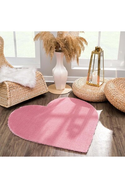 SERİA HALI Kalp Post Peluş Halı Sevgiliye Özel Pembe Kalp Halı
