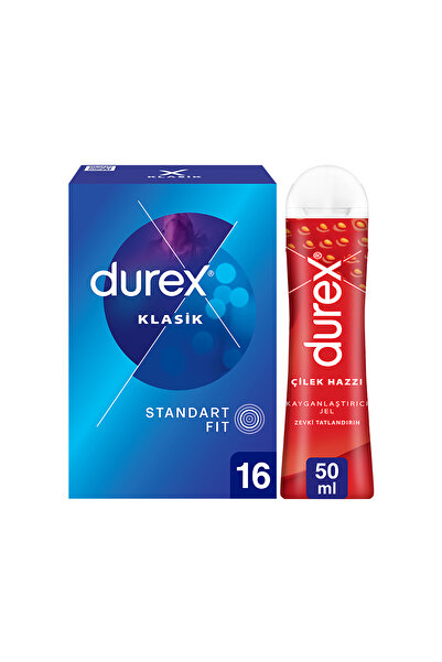 Durex Klasik Kondom 16 Lı Ve Kayganlaştırıcı Jel Çilek Haz 50 ml