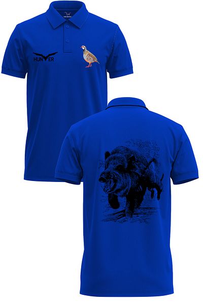 WİDİ Tricou albastru cu croiala normală din bumbac 100% cu design de vânătoare pentru vânător de porci