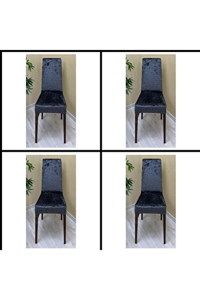 KILIFSAN 4 Adet Parlak Kadife Kumaş Sandalye Kılıfı Yıkanabilir Likralı Esnek Lastikli, Sandalye Örtü