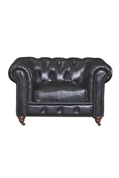 Hanel Mobilya Chester Hakiki Deri Berjer Siyah