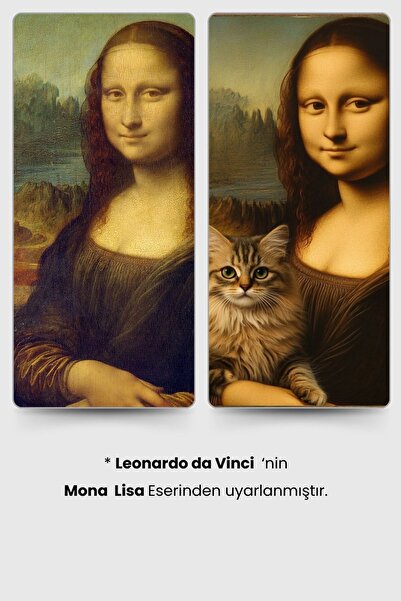 Pi Papers Mona Lisa & Kedi Posteri, Yapışkansız Tutunan Premium Baskı Statik Kağıt Poster, Yapay Zeka Tasarım