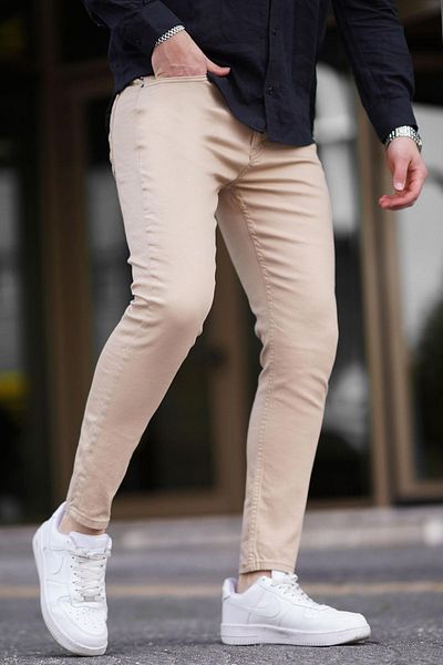 Madmext Beigefarbene Slim-Fit-Hose aus Canvas für Herren