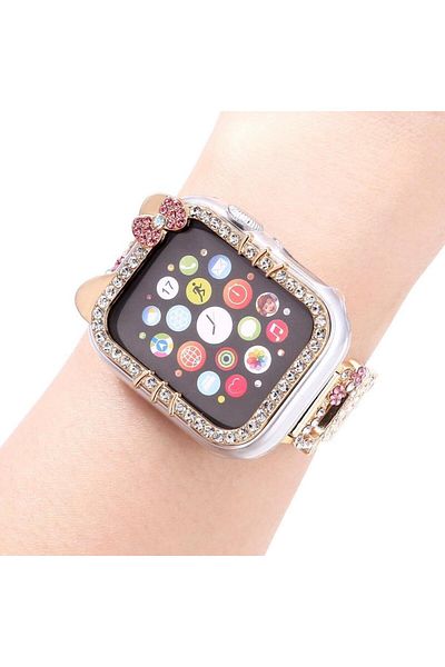 UnDePlus حافظة صلبة من البولي كربونات لساعة Apple Watch 7 8 9 مقاس 41 ملم مع واقي شاشة ثلاثي الأبعاد من حجر الراين