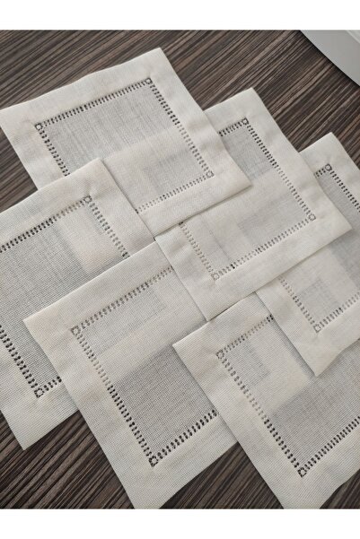 Etamin nakisim Etuval Linen 6 Parça Sunum Takımı 20x20 cm Krem Renk Şeker Antika