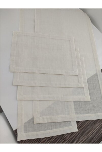 Etamin nakisim Etuval Linen 5 Parça Salon Takımı Runner Konsol 3 Peçete Krem ...