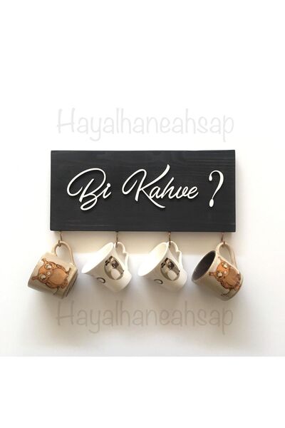 HAYALHANE AHŞAP Bi Kahve Fincan Askılığı Masif Ağaç Muftak Askısı 12x30 Cm Ka...