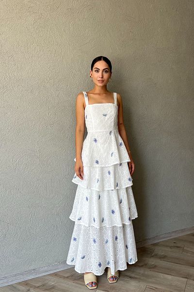 Seda Yalçın Atelier Green Purple Floral Pattern - Tied Detailed Layered Dress