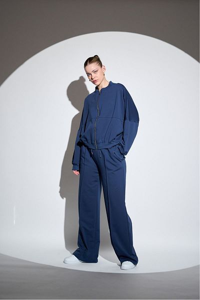 HANIQA Navy Blue Large Size Women's Tracksuit Set - 3010