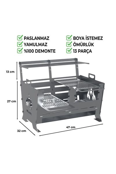 WiseDec Metal Mangal V5 Izgaralı Kolay Kurulumlu Ve Taşınabilir Mangal/ Barbe...
