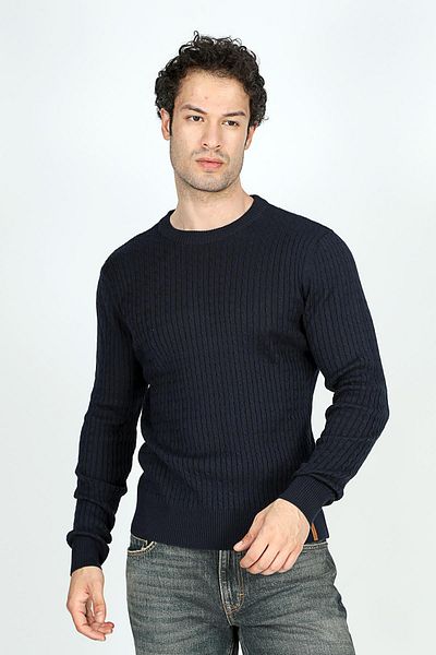 Lee Cooper Мъжки плетен пуловер Smith с О-образно деколте, тъмносин