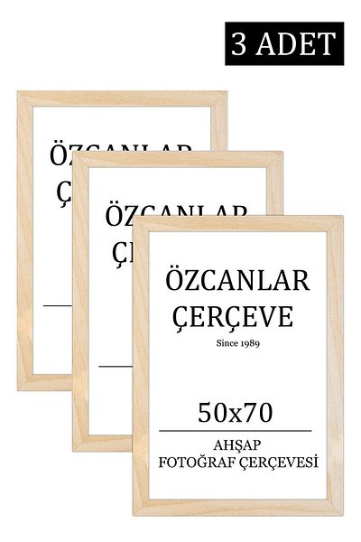 ÖZCANLAR ÇERÇEVE Set of 3 Wooden Frame Wooden Picture Frame 50x70 Natural Wooden Frame Raw Wood