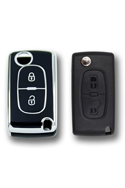 GMA KEYS Lux pentru Peugeot 307 Citroen C3 2 butoane Sustal Nano Carcasa cheii Negru Argintiu Argintiu Culoare 1st Kailte