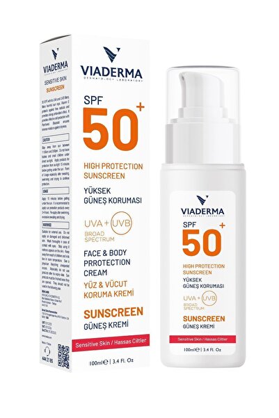 Viaderma Hassas Ciltler için Parfümsüz SPF 50+ Yüksek Koruma Güneş Kremi 100 ml, Suya Dayanıklı