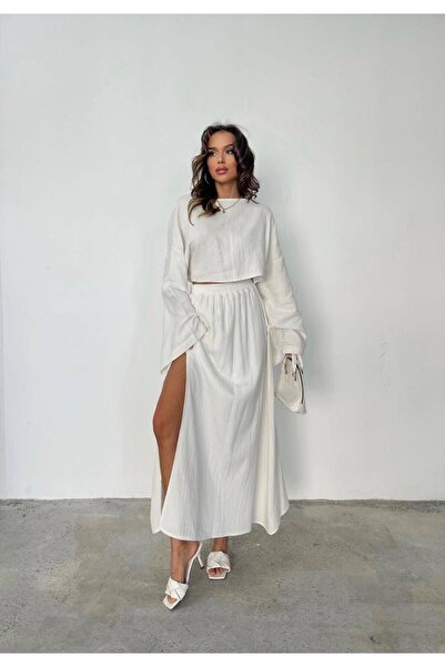 REFİŞ BUTİK VE AKSESUAR 100% COTTON FABRIC CROP SKIRT BOHEM SUIT