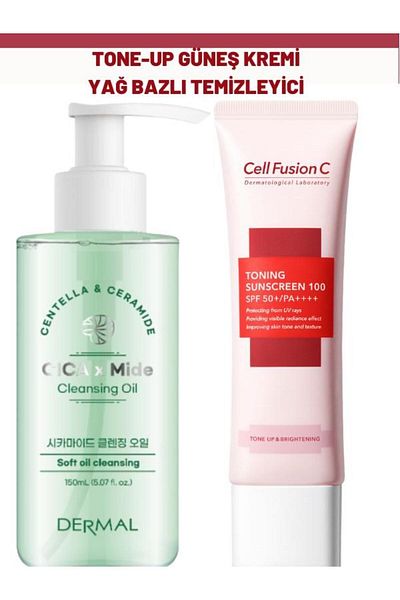 Cell Fusion C Sunscreen and Dermal Oil Based Toning Tone Up Cleanser