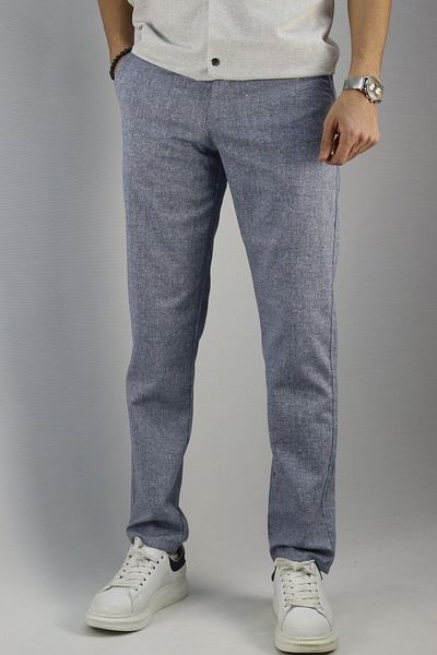 inpool Men's, Waist Lace-up, Standard-fit, Cotton, Linen Woven Trousers