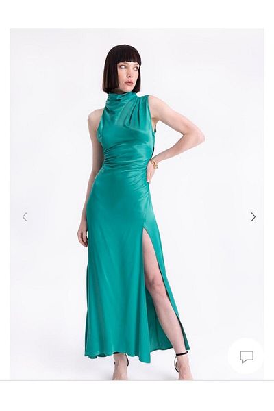 Natavan Rochie Verde Degaje Guler Satin