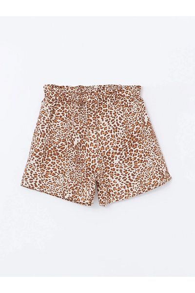 LC Waikiki LCW Baby καφέ λεοπάρ στάμπα ελαστικό σορτς μέσης για κοριτσάκια