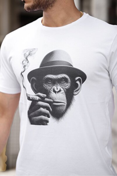 Blah pánské tričko - White monkey Quit print, Artificial Intelligence Design, 100% bavlna, Comfortable Combed Fit @xai