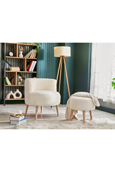 WATERYBROOK Sydney Berjer Puf İkili Set - Tekli Koltuk - Berjer - Ofis, Balkon, Kafe, Bahçe, Salon Mobilyası