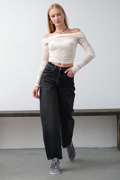 Maule Geräucherte Ballon-Fit-Jeans mit hoher Taille – lockere Damenhose mit Ballonbesatz @matera