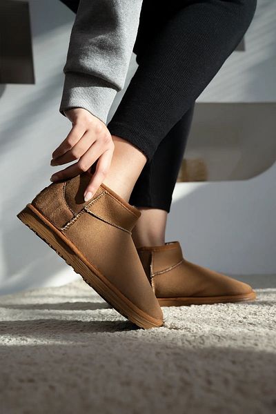 Pierre Cardin Tan and Cinnamon Color Ultra Mini Suede Γυναικείες Μπότες - Χειμερινή σόλα με γούνα στο εσωτερικό