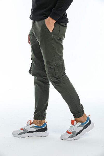 Domoda Stretch Fabric - Ανδρικό παντελόνι Cargo Khaki Gabardine με φερμουάρ κ...