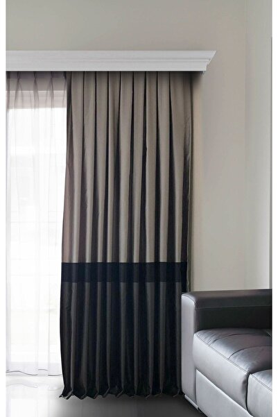 Nebumu Milano Bordürlü Gri Antrasit Fon Perde