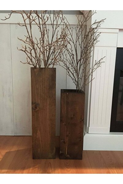 Genel Markalar Doğal Ahşap Dekoratif 2'li Set Çiçeklik 60x12cm/50x12cm