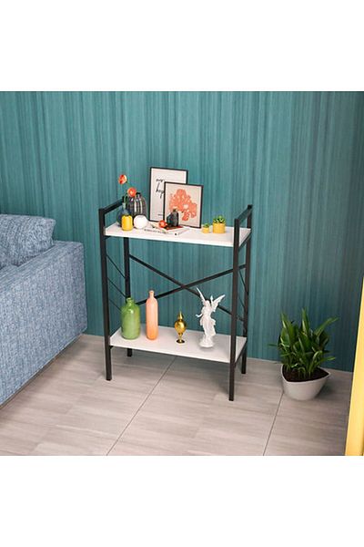 Golden Bark 2 shelves Coffee corner table, side table, bookcase - White/Black