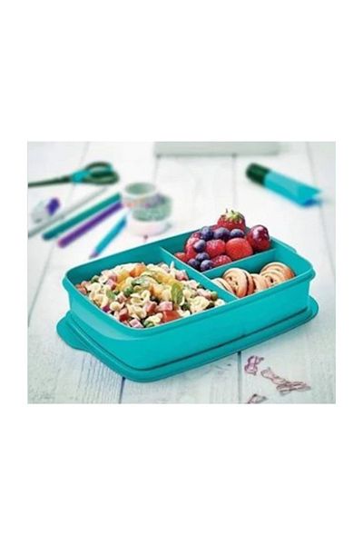 Tupperware وعاء تغذية كبير باللون الفيروزي - مقسم