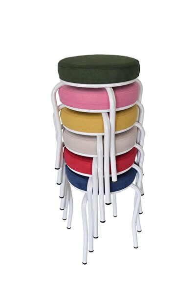 Ankhira Tabure (6 ADET) (MONTELİ GÖNDERİM) Beyaz Ayaklı, Taytüyü Kumaş, Metal...